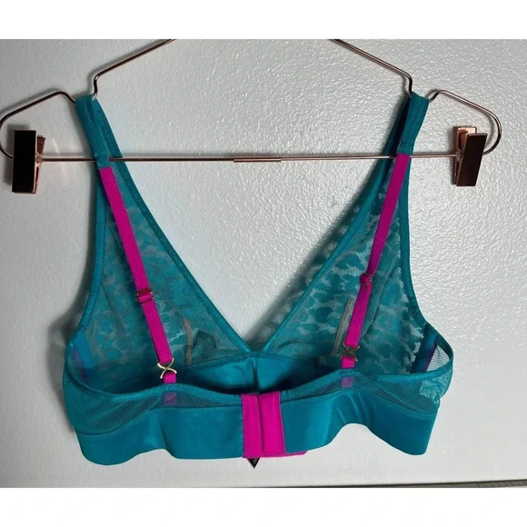 Victoria's Secret Womens Lace Wireless Triangle Bra Teal Sz M/M - Picture 4 of 7